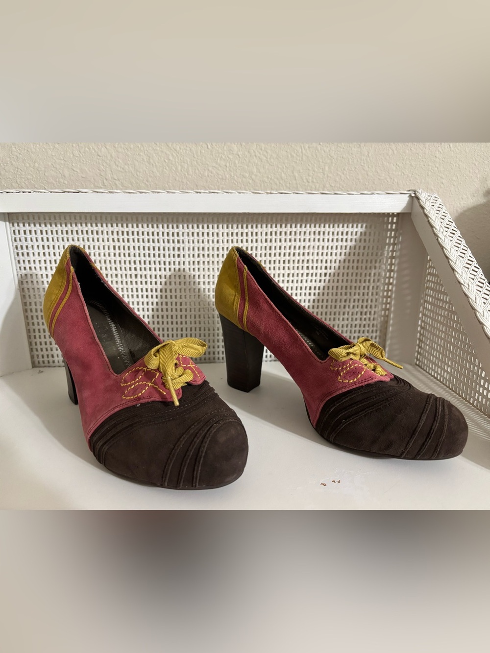 Retro Multicolor Suede 3.5” Block-Heel Pumps by Pilero And The Letterman Press - Picture 3 of 10